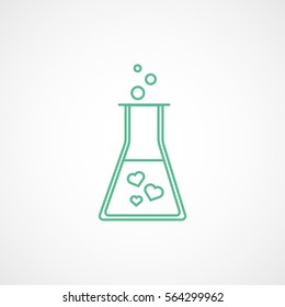 Valentines Day Test Tube With Hearts Green Line Icon On White Background