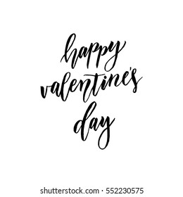 Valentines Day text calligraphy for greeting card with black hand drawn calligraphic font on white background. Happy Valentine day 14 February vector heart love congratulation art design