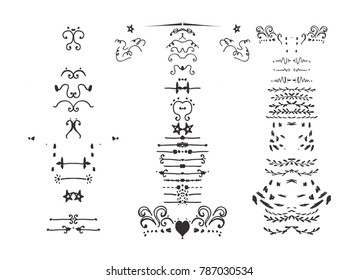 valentines day text delimiter  elements design, hand drawn vector set