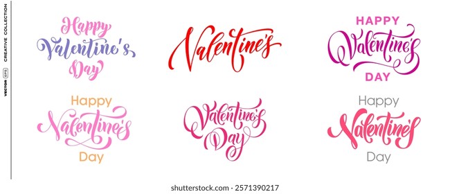 Valentine's Day text greetings and lettering designs. Elegant, artistic vector elements for holiday cards, love-themed postcards, and sale or promo banner on Valentines day.