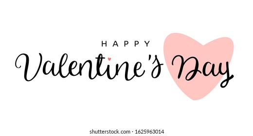 Valentine's Day text hand drawn lettering isolated on white background.