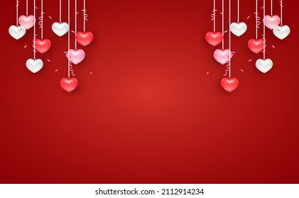 Valentine's day text paper cut with Mini heart and on red background of vector.