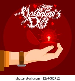Valentines Day Text with a precious gift in hand