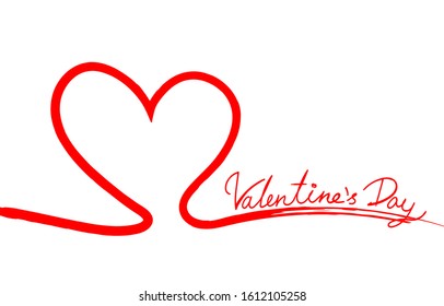 Valentine's day text and red line in heart shape on white background vector illustration
