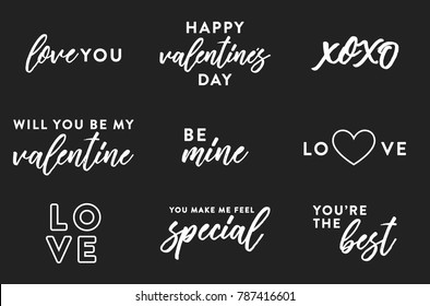 Valentine's Day Text Set, Isolated Valentine's Text, Valentine's Background, Happy Valentine's Day, Love Text, Be Mine Text, XOXO, Love You, Greeting Card Vector Illustration Background