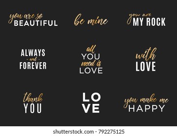 Valentine's Day Text Set, Isolated Valentine's Text, Valentine's Background, Happy Valentine's Day, Love Text, Be Mine Text, XOXO, Love You, Greeting Card Vector Illustration Background