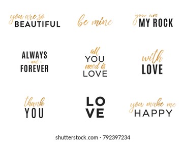 Valentine's Day Text Set, Isolated Valentine's Text, Valentine's Background, Happy Valentine's Day, Love Text, Be Mine Text, XOXO, Love You, Greeting Card Vector Illustration Background