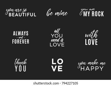 Valentine's Day Text Set, Isolated Valentine's Text, Valentine's Background, Happy Valentine's Day, Love Text, Be Mine Text, XOXO, Love You, Greeting Card Vector Illustration Background