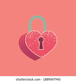 Valentines Day theme doodle Vector Illustration of hand drawn lock with heart shape on a pink background.