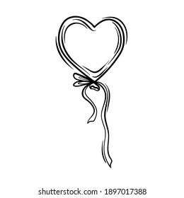 Valentines Day theme doodle Vector icon of hand drawn ballon with heart shape on a white background.