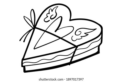 Valentines Day theme doodle Vector icon of present box with a bow isolated on a white. Hand drawn line illustration