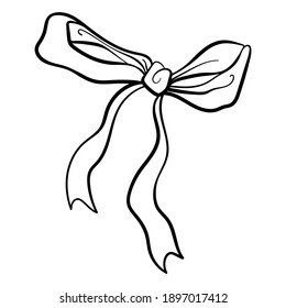 Valentines Day theme doodle Vector icon of present bow isolated on a white. Hand drawn line illustration