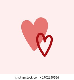 Valentines Day theme doodle Vector icon of heart shape isolated on a pink. Hand drawn line illustration