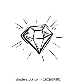 Valentines Day theme doodle Vector icon of diamond shape isolated on a white. Hand drawn line illustration