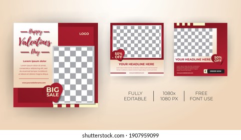 Kit de plantillas para temas del día de San Valentín para banner de medios sociales. Todos pueden usar este diseño fácilmente. Banners web únicos y modernos .-Plantilla de vectores