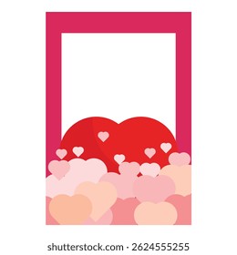 Valentine's day themed border with a big red heart and many smaller pink hearts floating upwards