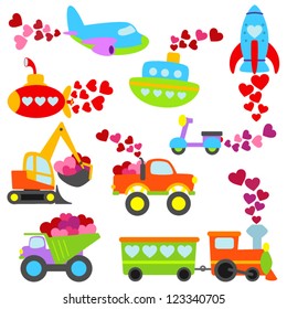 Valentine's Day Themed Cartoon Transportation Set