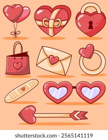 Valentine's Day themed clip art collection hand drawn style