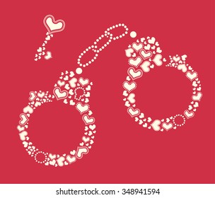 Valentine's day themed design element, shape of handcuffs made of hearts silhouette.