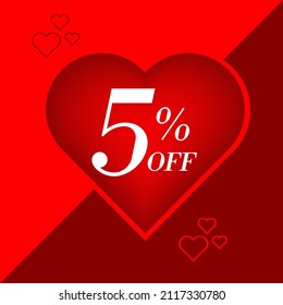 Valentine's Day themed discont tags, with hearts and shades of red