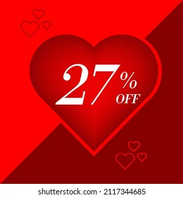 Valentine's DAy themed discount tags, with hearts and shades of red