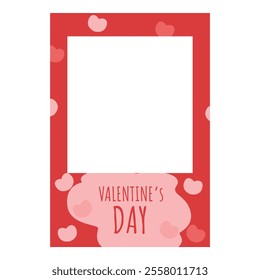 Valentine's day themed photo frame featuring a red background with pink hearts