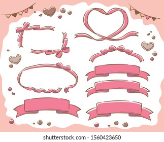 Valentine's Day themed ribbon frames and labels. Vector illustration.