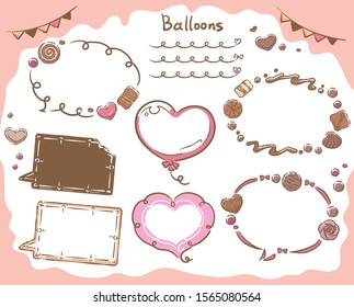 Valentine's Day themed speech balloons and frames set. Vector illustration.