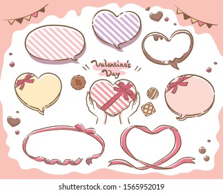 Valentine's Day themed speech balloons and frames set. Vector illustration.