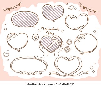 Valentine's Day themed speech balloons and frames set. Vector illustration.