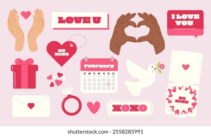 Valentine's Day Themed Sticker Set with Love Symbols