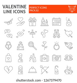 Valentines day thin line icon set, romance symbols collection, vector sketches, logo illustrations, love signs linear pictograms package isolated on white background, eps 10.