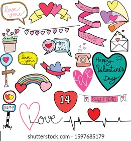 Valentines Day thin line icon set. Outline sign kit of love. Couple Hearts linear icons of cupid bow, Simple february 14 black symbol on white. Vector Illustration
