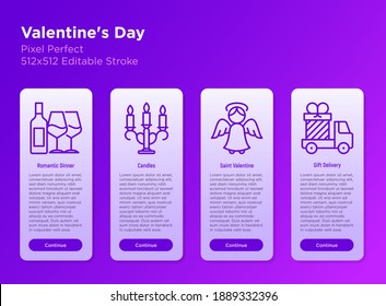 Valentine's day thin line icons set: romantic evening, angel, candles. Template with copy space. Pixel perfect, editable stroke. Vector illustration.