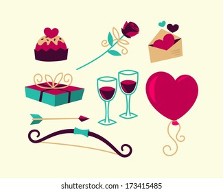 Valentines Day things. Vector illustration.