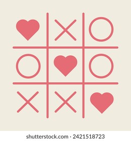 Valentines day tic tac toe game. Vector illustration