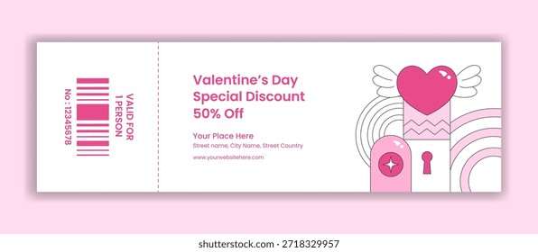 Valentine's Day Ticket Design Created in Flat Cartoon Hand Drawn Illustration Style