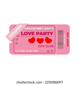 valentines day ticket template coupon party vector illustration