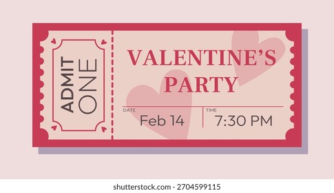 Valentinstag Tickets Vorlagen. Vektor Gutscheine für Partyzugang mit Feiertagssymbolen Herzen und rosa Farben. Nettes und romantisches Design.