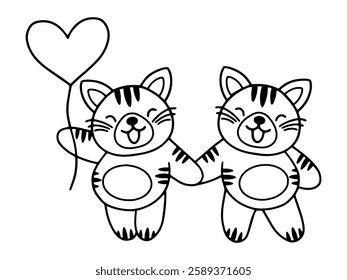 Valentines Day Tiger Holding Balloon Line Art