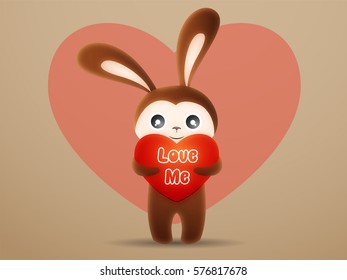 valentines day toy hand hold a big hart, isolated on white background, EPS10 vector.
