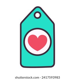 Valentines day traditional decoration. Illustrations in cartoon style. Tag with heart symbol