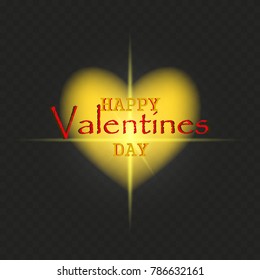 Valentine's Day, transparent dark background light effects golden heart. Vector illustration of EPS10