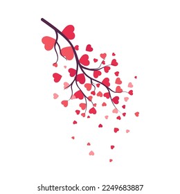 Valentine's day tree branch. Festive design element for the valentine holidays, events, discounts, and sales. Vector illustration.