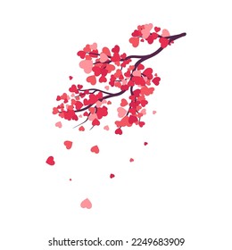 Valentine's day tree branch. Festive design element for the valentine holidays, events, discounts, and sales. Vector illustration.