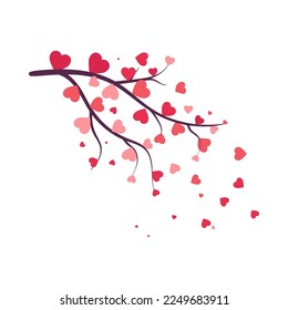 Valentine's day tree branch. Festive design element for the valentine holidays, events, discounts, and sales. Vector illustration.