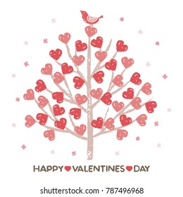 Valentine's day, Tree with heart shaped leaves and a little bird