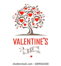 Valentine's Day. Tree with hearts. Vector illustration.