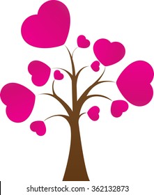 Valentines day. Tree of Love pink heart. Vector illustration