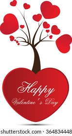 Valentines day. Tree of love from red hearts. Vector illustration.